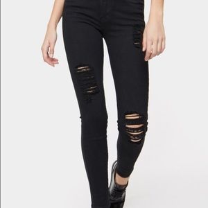 Black ripped destroyed denim pants