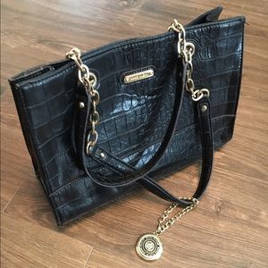 Anne Klein black purse with gold metal accents