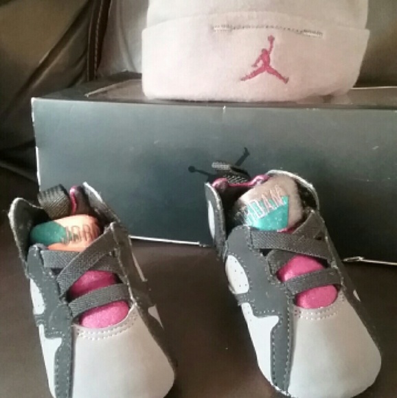 Infant size 2c Gray and Burgundy Jordan 7's(sold)
