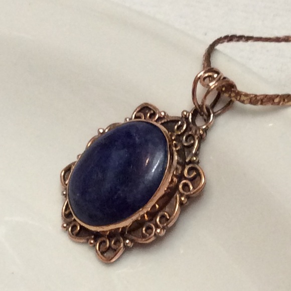 Lapis lazuli blue stone copper pendant necklace - Picture 2 of 2