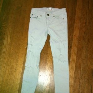 Distressed mint jeans