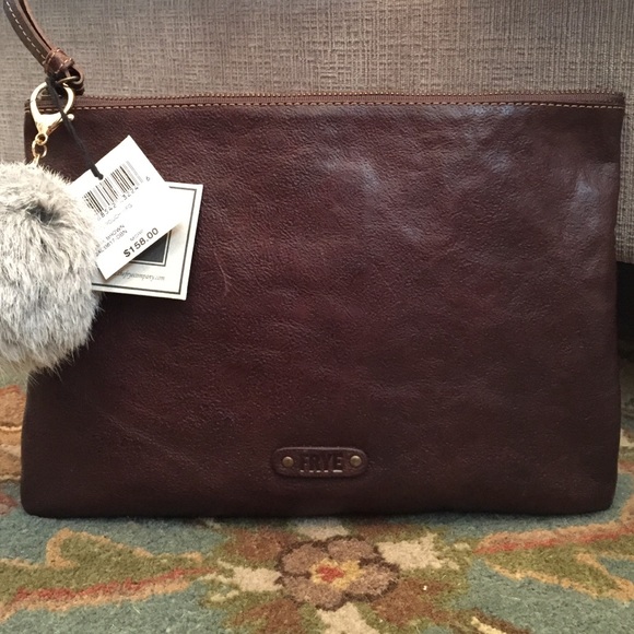 Frye Dark Brown Leather Artisan Tech Clutch Bonus