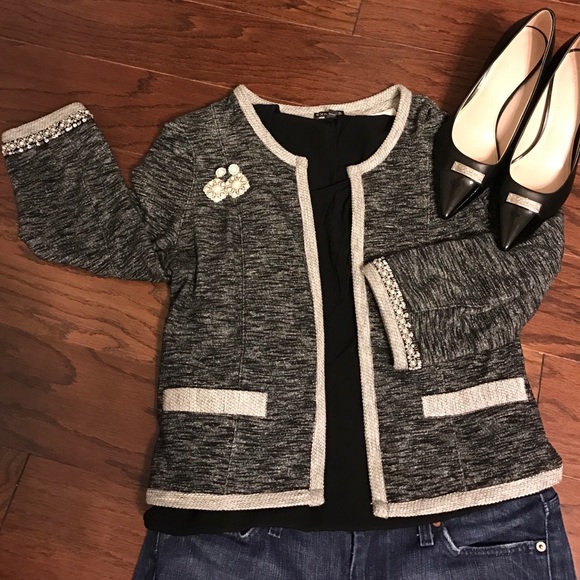 Express Open Cardigan with Pearls and Beading