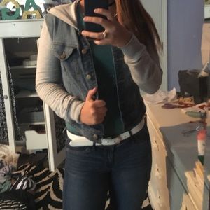 Hooded denim/sweatshirt jacket