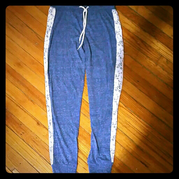 Lightweight Blue Sweatpants with Lace Detail