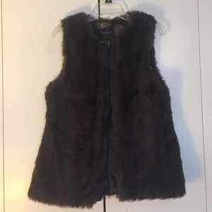 Faux fur, leather trim vest