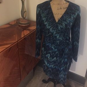 Cache blue zigzag stretch wrap dress Large