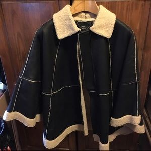 Dennis Basso Faux Suede/Sherpa Cape NEW 1X