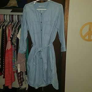 Light wash denim shirt dress