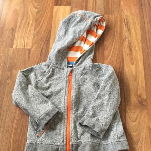 Gray and orange zip up sweater.   Size 18 months.