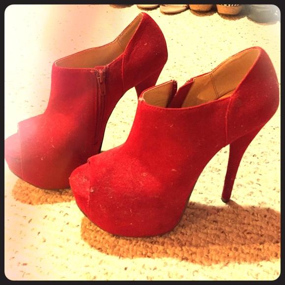 Sky high red platform peep toe heel