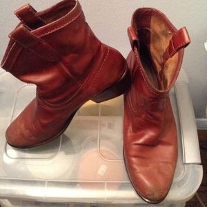 Worn Brown Western Style Ankle Boots