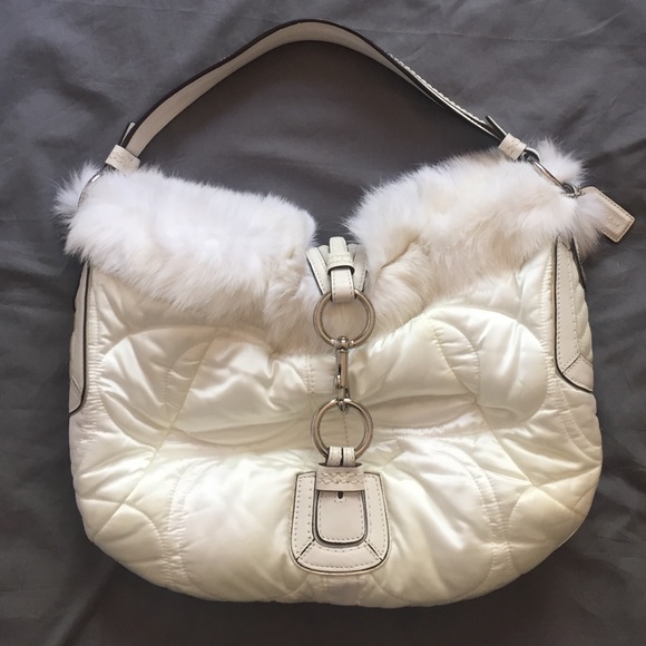 Rare! Coach Satin and Fur Trimmed Winter Purse
