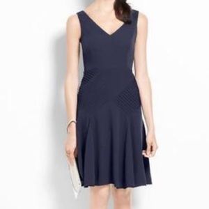 Ann Taylor Pintucked V neck navy flounce dress