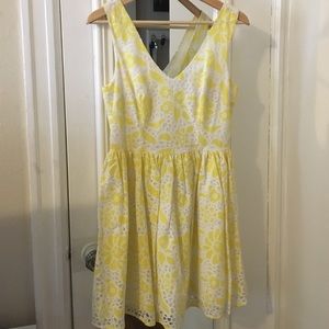 Yellow & White Floral Lace Summer Dress