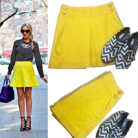 j crew yellow pleated skirt
