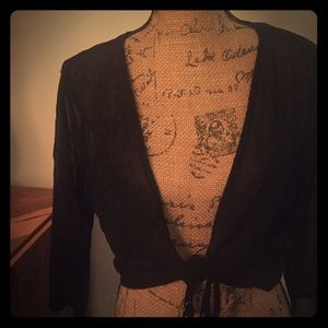 Chico's sheer black tie front cardigan Size 2