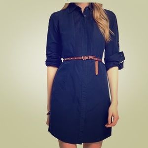 Brooks Brothers Navy Blue Shirtdress Pintuck Sz 16