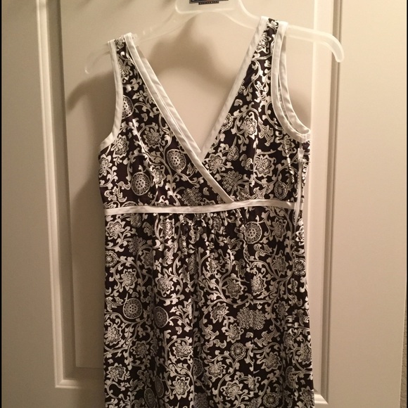 Brown and White Empire Waist Dress