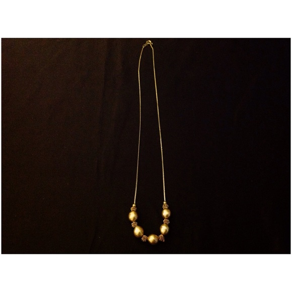 Costume Pearl Filigree & Gold Tone Spacer Necklace