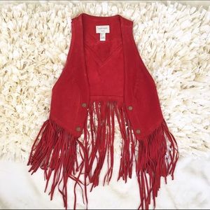 Forever 21 Red Leather Fringe Vest