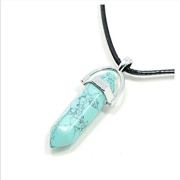 Leather & Multi Precious Stone Pendant Necklace - Picture 3 of 8