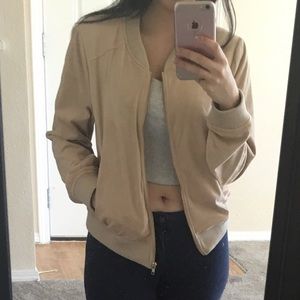 Suede camel bomber jacket!