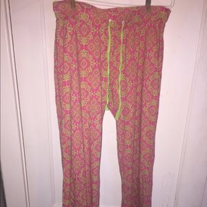 Pink and green pajama pants