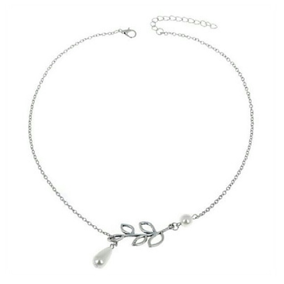 SILVER PEARL FEATHER NECKLACE - Picture 4 of 4