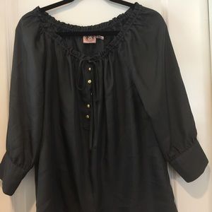 Juicy Couture slate gray 100% silk peasant top.