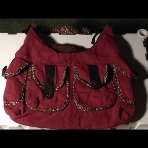 Last Chance! Maroon & Floral Pocketed Hobo Purse