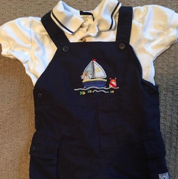 Great Guy Sailor motif overalls and matching polo shirt
