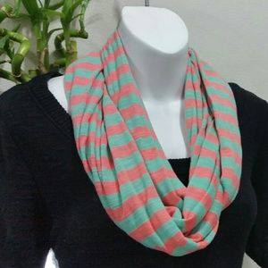 Teal/Coral striped infinity scarf