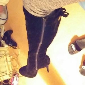 Black Suede Knee High Stilletto Boot, never worn.