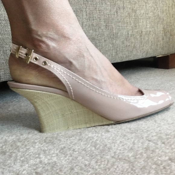 Genuine Armani Nude Patent Leather Wedge Heels