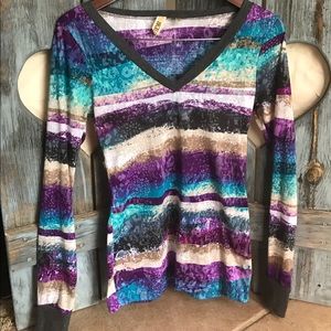BKE Teal and Purple Striped Top