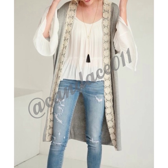 Grey Lace Trimmed Jersey Kimono - Picture 2 of 3