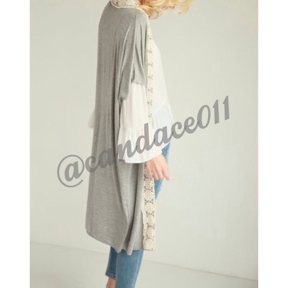 Grey Lace Trimmed Jersey Kimono - Picture 3 of 3