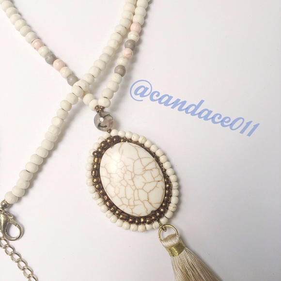 Beaded Tassel Necklace (Ivory) - Picture 3 of 4