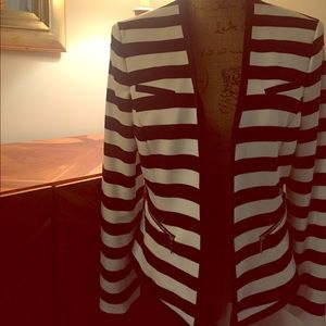 Nine West black white striped open blazer
