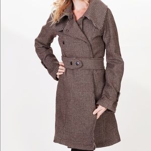 British Steele wool tweed high collar long coat