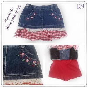 NANNETTE✨ BLUE JEAN, red & white checkered skort. With flower design.