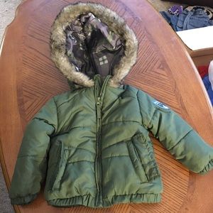 Snow suit set with fur hood. Bibs and jacket