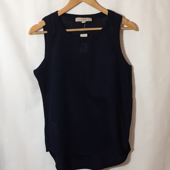 navy crochet linen and cotton top