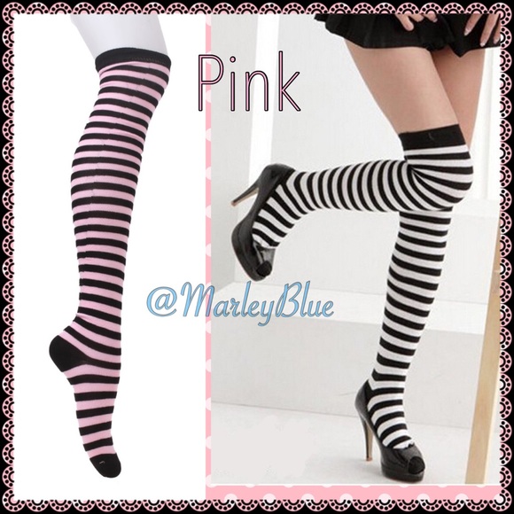 Buy2 Get 1 FREE!!⭐️ Pink & Black Stripe Tall Boot Sock Last Pair
