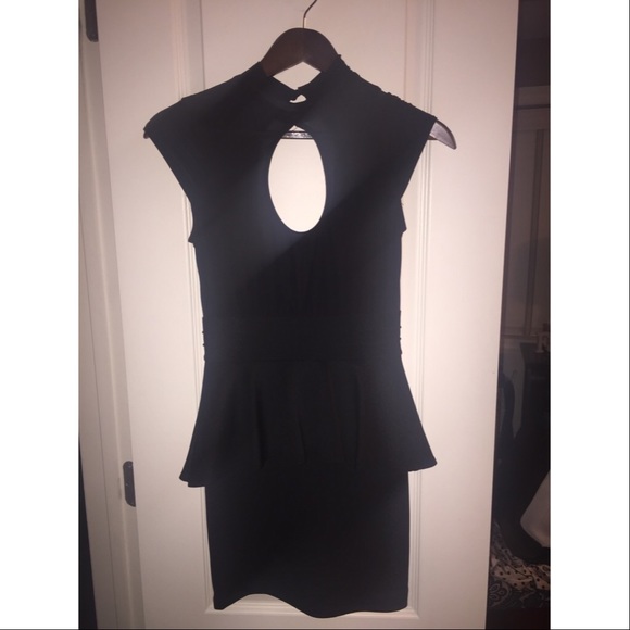 Black Peplum Keyhole Dress