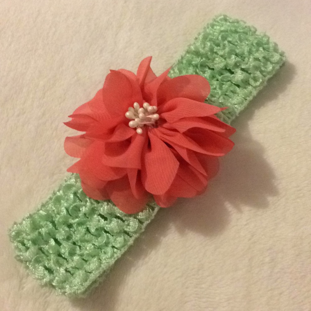 Mint green crochet hair band with flower detail