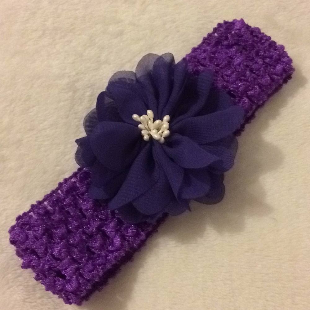 Dark purple crochet hair band with flower detail