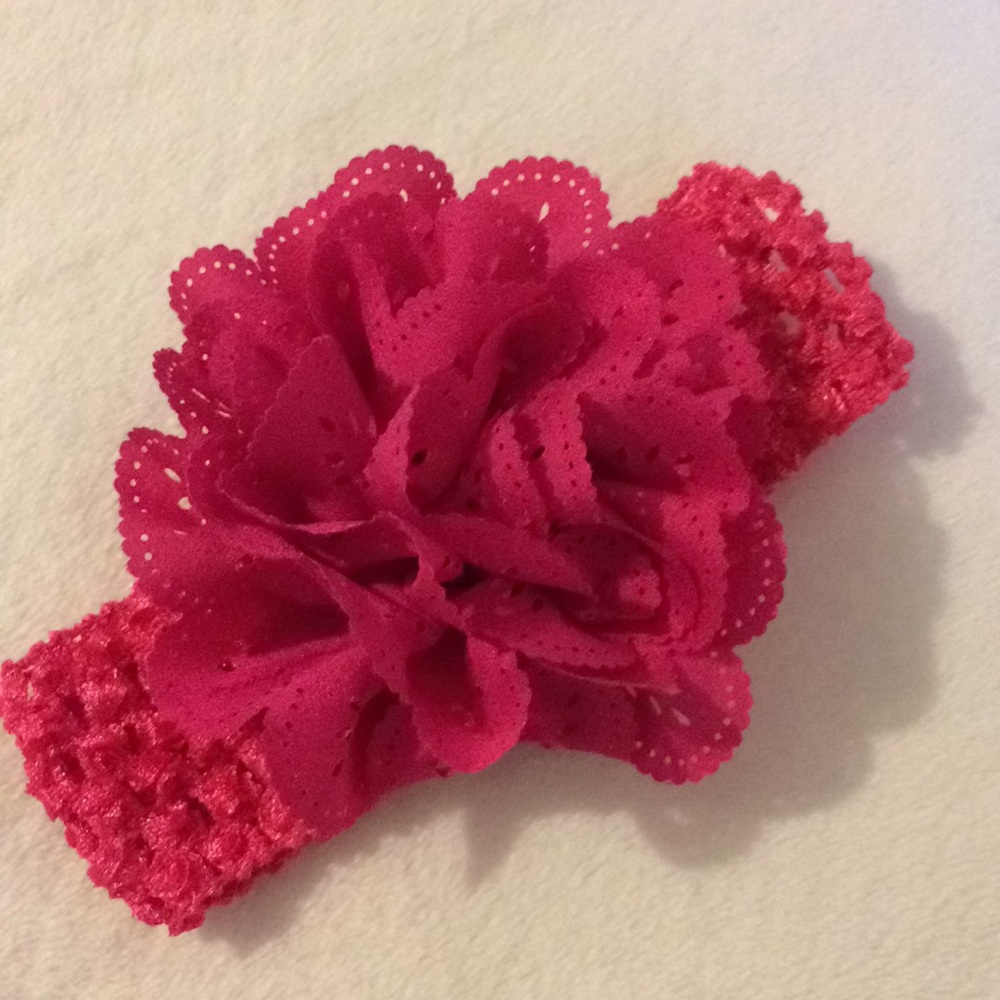Dark pink crochet hair wrap with flower detail