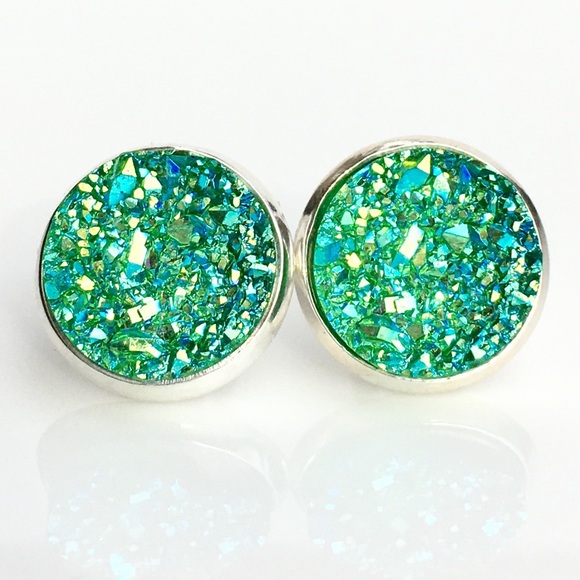thejeweladdict Jewelry - 3 for 15🎀iridescent green faux Druzy studs
